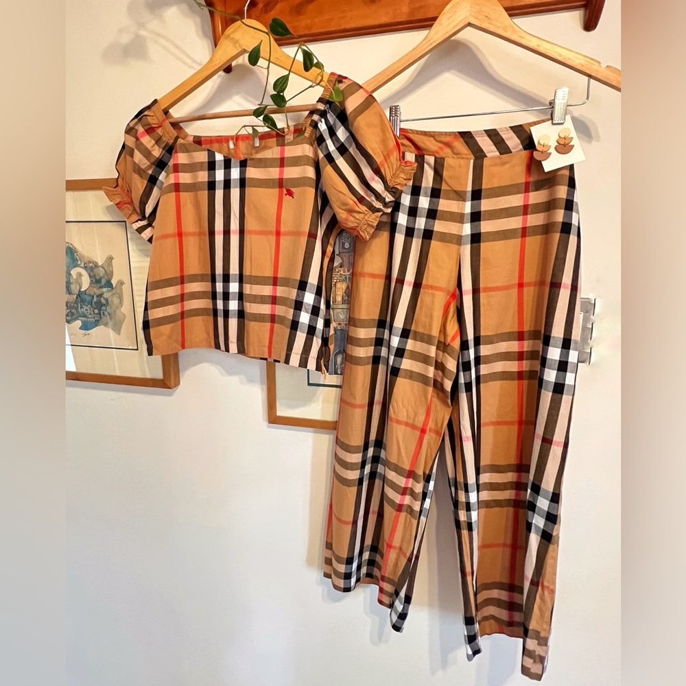 Plaid Off-Shoulder Top and Pants Set